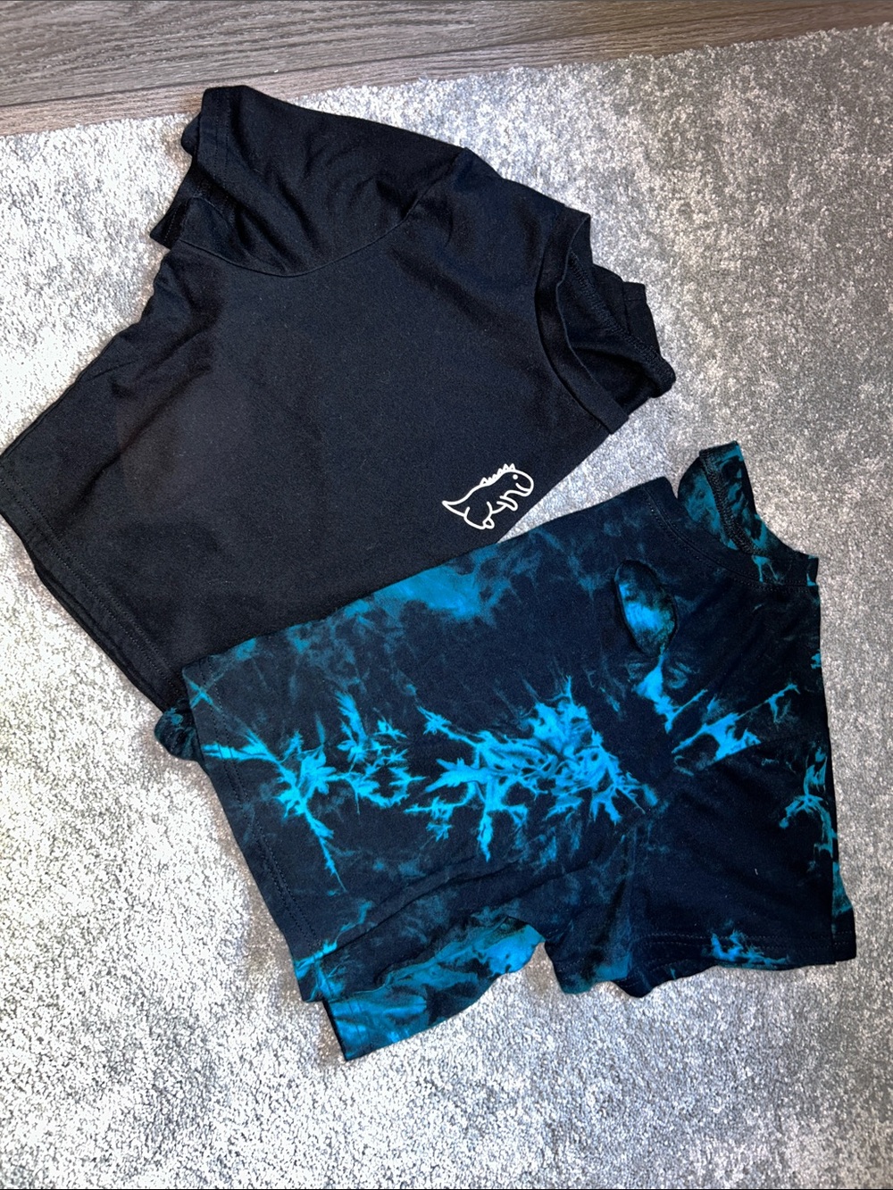 Black & Teal Tie-Dye Crop Tee Set